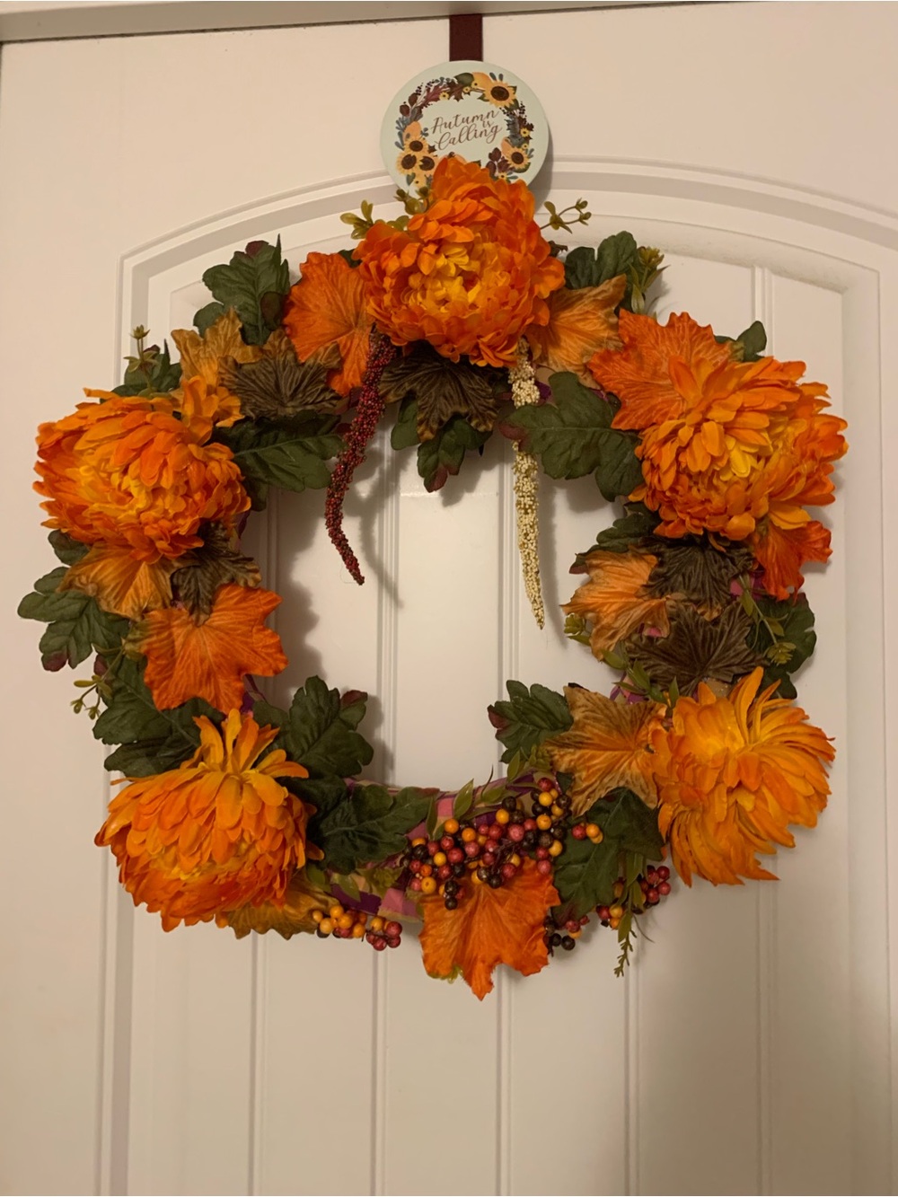 Autumn Orange Floral Wreath - Seasonal Door Decoration - Picture 2 of 2